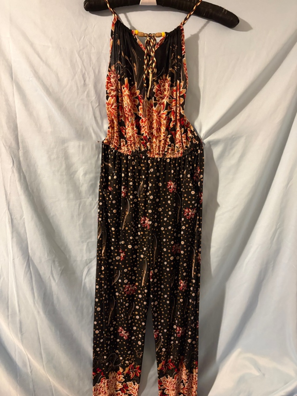 Floral Black & Rust Boho Jumpsuit